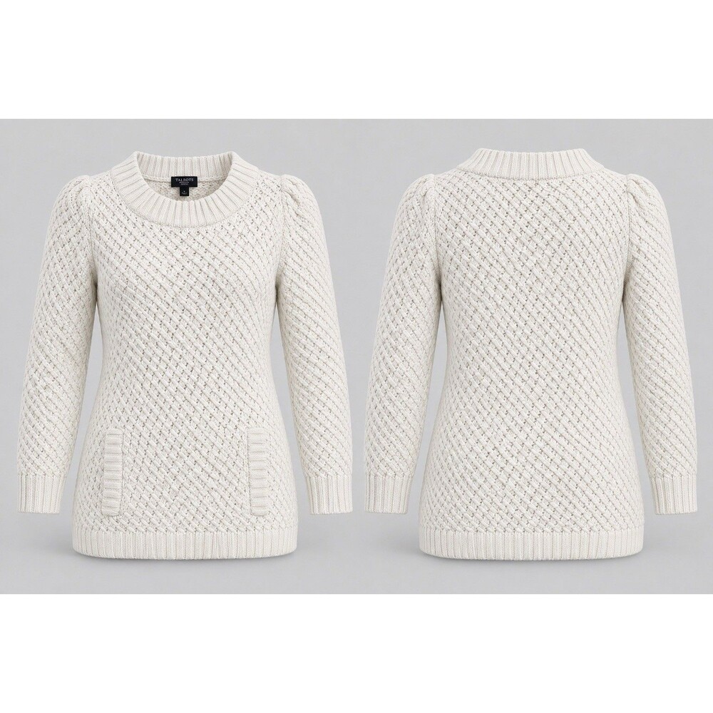 Talbots Cable Knit Sweater Women Petite P Ivory Multi Confetti Cottagecore Cozy